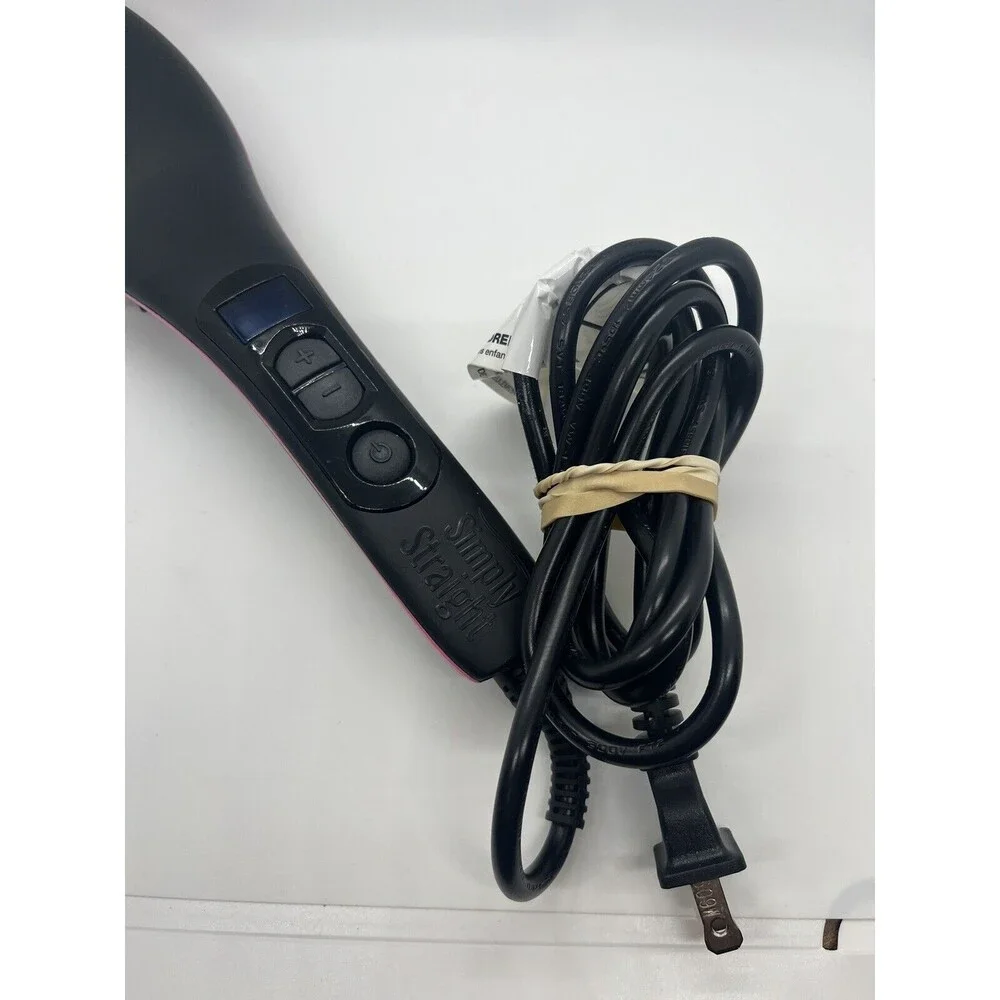 Simply Straight Ceramic Hair Straightener Brush LCD Display -Temp Control Pink